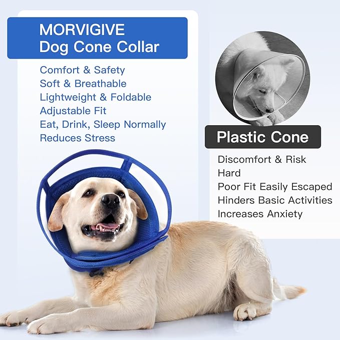 Soft Dog Cone Collar to Stop Licking - Adjustable for Small Dogs | Prevents Licking Wounds After Surgery & Skin Disease,Lightweight,Comfortable Elizabethan Recovery Cone (Blue,S)