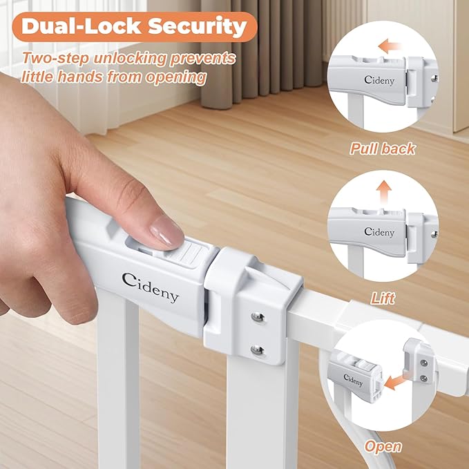 34" Extra Tall Baby Gate for Stairs, Auto Close Stroller Friendly Dog Gate Indoor for Doorways, Pressure Mounted 29"-51" Wide Baby Gate, Easy Walk Through Gate for Children & Pets, White
