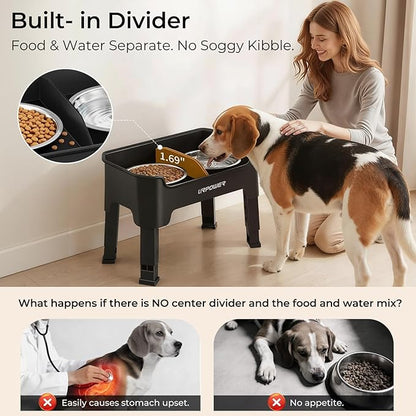URPOWER Mess Proof Elevated Dog Bowls, High Wall Splash Guard Design, 4 Height Adjustable Raised Bowl Stand, 2 Stainless Steel Bowls, Non-Slip Food Water Set for Small Medium Large Dogs