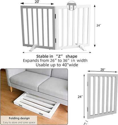 ZJSF Freestanding Indoor Dog Gate for House Foldable Wood White Puppy Gate for Doorways Pet Gate for Stairs Extra Wide Pet Fence 24" Height 2 Panels