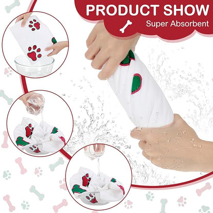 Chumia 8 Pcs Dog Towels for Drying Dogs Cats Pet Towels Bulk Puppy Microfiber Fast Drying Paw Bath Bathing Supplies Absorbent for Medium Pets(40 x 24 Inch,Dog Paw and Bone,Christmas Color)