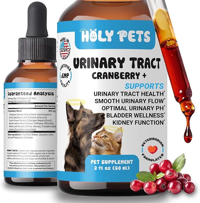 Natural UTI Medicine for Cats & Dogs, Urinary Tract Infection Treatment, Antibiotic Supplement for Pets - Helps with Bladder & Kidney Health, Flow, PH & Overall Function - All Natural
