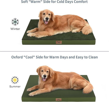 Plush Dog Bed for Medium Dogs, Waterproof Dog Crate Mat Orthopedic Egg Crate Foam Pet Bed with Washable Removable Oxford Cover, Olive Green
