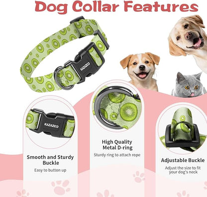 Kazazoo Dog Collar Cute and Soft Nylon Puppy Collar for Boy and Girl, Adjustable Dog Collars for Small Medium Dogs, Kiwi Fruit-S