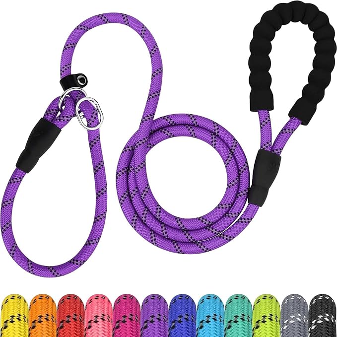 TagME 6ft Slip Dog Lead, No Pull Reflective Training Leash with Padded Handle, Professional Rope P-Leash for Small Medium Large Dogs, Heavy Duty Correction Lead for Walking & Training (Purple)
