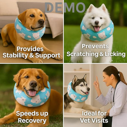 LovinPet Dog Recovery Collar, Adjustable Soft Cone for Medium & Large Dogs, Post-Surgery Comfort & Lick Prevention, Hippos Zoo Print, Blue