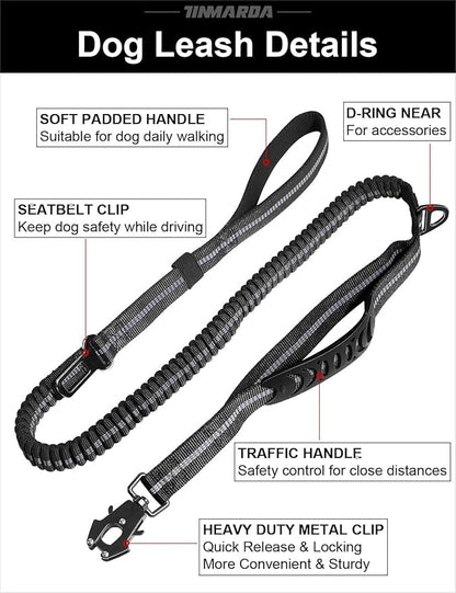 Heavy Duty Dog Leash, 4-6FT Shock Absorbing Dog Leashes with Traffic Handle and Comfortable Padded Handles, Advanced Easy Metal Clip, No Pull Reflective Leash for Medium Large Dogs that Pull (Black)