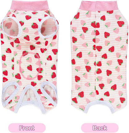 Coppthinktu Recovery Suit for Dogs After Surgery, Dog Onesie Surgery Recovery Suit for Female Spay, Soft Surgical Pajamas Bodysuits for Puppy to Prevent Licking Dog Cone Alternative Strawber M