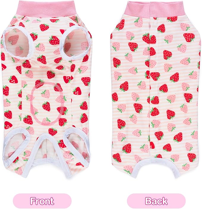 Coppthinktu Recovery Suit for Dogs After Surgery, Dog Onesie Surgery Recovery Suit for Female Spay, Soft Surgical Pajamas Bodysuits for Puppy to Prevent Licking Dog Cone Alternative Strawber L