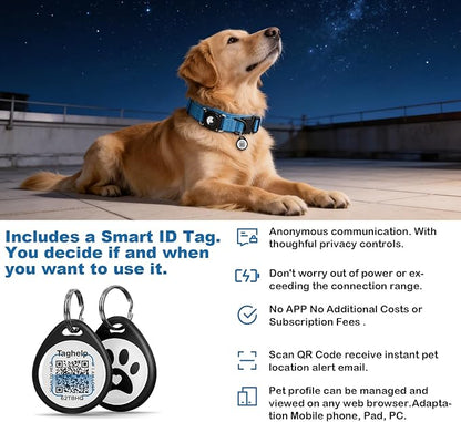 Tactical Dog Collar, Adjustable Military Training Nylon Dog Collar with Control Handle and Heavy Metal Buckle for Medium and Large Dogs, with Smart ID tag and Airtags Case (Blue,M)