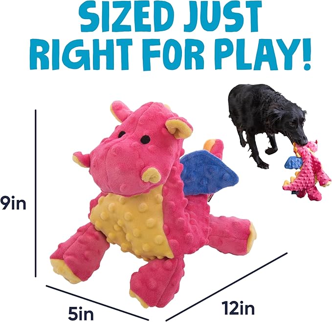 goDog Bubble Plush Dragons Squeaky Dog Toy, Chew Guard Technology - Coral, Large
