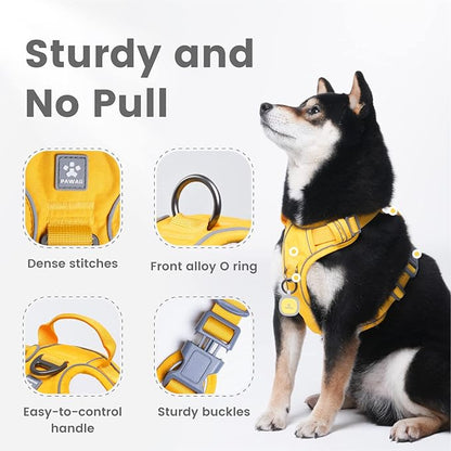 Pawaii Dog Harness (Medium, Pineapple Yellow), Soft Padded, No-Choke, Reflective, Digital ID Tag, Adjustable, for Daily Walking or Training