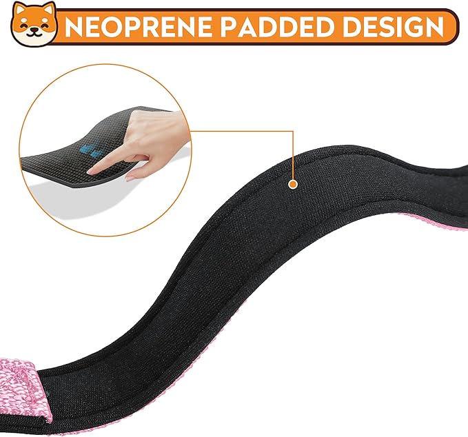 Reflective Dog Collar, Adjustable Soft Neoprene Padded Nylon Pet Collars with Buckle for Large Dogs, Light Pink,L