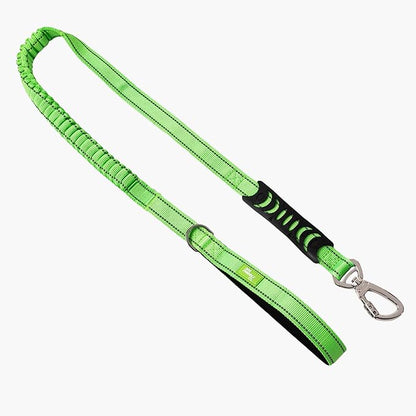Dog Friendly Co. Bungee Dog Leash | Strain Free & Shock Resistant for Control | Neoprene Padded Handle, Heavy-Duty Carabiner Clip, and D-Ring | Neon Green, Size Small
