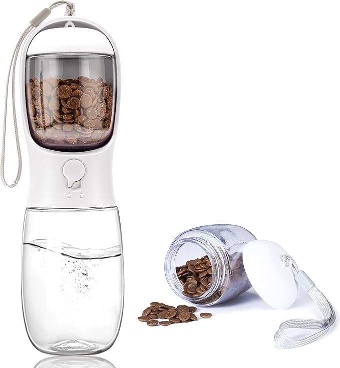 Dog Water Bottle with Food Container, Portable Leak Proof Pet Water Dispenser for Walking Hiking Travel, Puppy Essentials Accessories for Small Large Dogs, Dog Gifts (10oz/15oz/19oz)