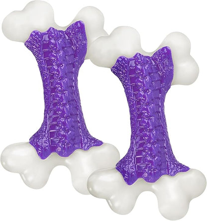 Kseroo 2-Pack Indestructible Dog Toys for Aggressive Chewers: Bacon Flavored Hard Nylon Bone Chew Toys, Tough Dog Chew Toys for Large Dogs, Dog Toys to Keep Them Busy for Medium Large Breed, Purple