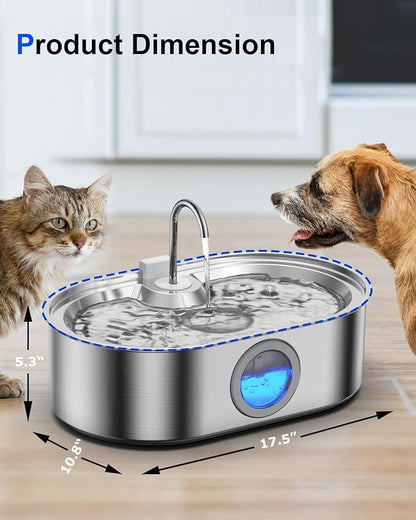 3.4Gal Dog Water Fountain for Large Dogs, 13L Stainless Steel Large Pet Fountain with Deeper & Wider Drinking Area, Automatic Dog Water Bowl Dispenser with Water Window (with 7 Filters)