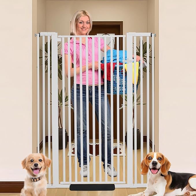 SHYUJAJIE 55 Inch Extra Tall Pet Gate for Cats,29.92"-43" Adjustable Wide Dog Gates,Pressure Mounted Walk Through Tall Pets Gate for Doorways,Hallway,Stairs(White)
