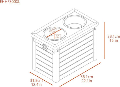 New Age Pet ECOFLEX Piedmont Fixed Height Elevated Dog Feeder in Brown, Two Bowl Design, Sliding Lid Storage, 32 oz Bowls, Space Efficient, 15-20 lbs Food Storage, Easy Clean