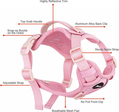 Petmolico No Pull Cute Dog Harness for Small Dogs, with Two Leash Clips and Soft Handle, Reflective Easy Walk Dog Harness- Light Pink,Small