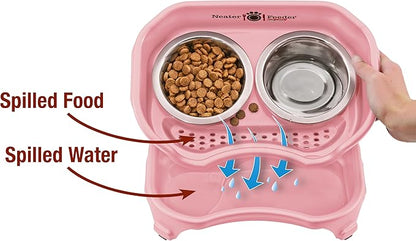 Neater Feeder Express Mess Proof Cat Bowls Elevated, No Spill Feeding Station, Stainless Steel Dishes for Food and Water, Raised Bowls for Indoor Cats, No Fatigue Whisker Friendly Dish, Pink