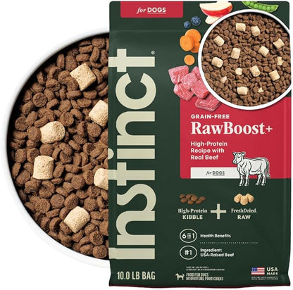 Instinct RawBoost, Natural Dry Dog Food with FreshDried Raw, High Protein, Grain-Free Recipe - Real Beef, 10 lb. Bag