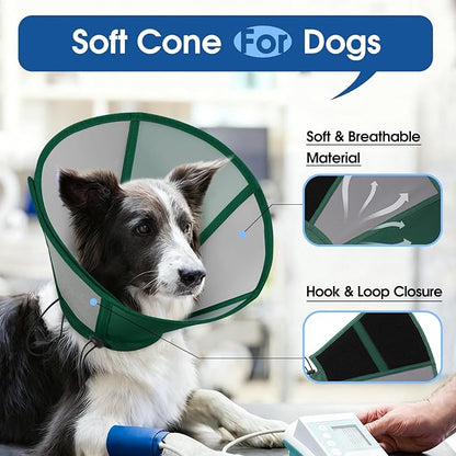 SUNFURA Dog Cones for Large Dogs, Soft Dog Cone to Stop Licking, Adjustable Cone for Dogs After Surgery, Pet Cone Collar Alternative for Wound Healing, Green X-Large