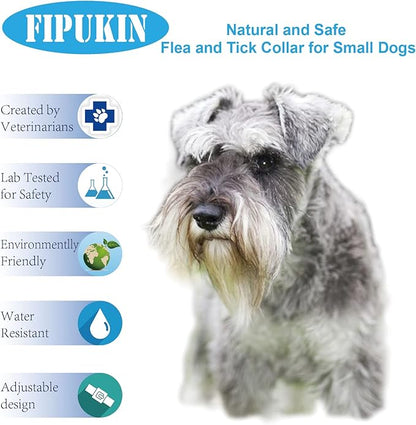 Natural Flea & Tick Collar for Small Dogs | 8‑Month Waterproof Protection, Adjustable Fit | Plant‑Based Formula with Essential Oils