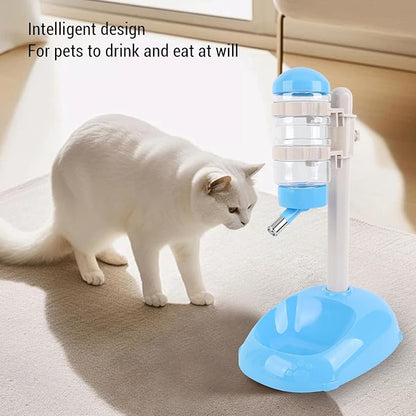 Pet Standing Water Dispenser Feeder, 500ml Dog Water Feeder Bottle Adjustable Raised Pet Food Bowl for Dogs Detachable Bottles Easy Cleaning (Blue)