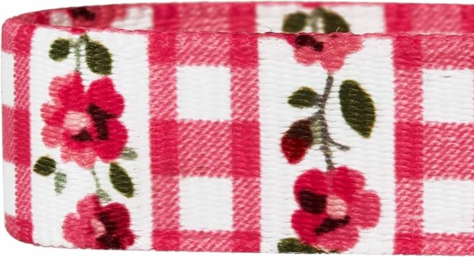 Blueberry Pet Spring Scent Inspired Dainty Flower Dog Collar, Pink Check, Adjustable Dog Collar for Medium Dogs, Size Medium, Neck 14.5-20"