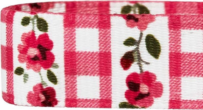 Blueberry Pet Spring Scent Inspired Dainty Flower Dog Collar, Pink Check, Adjustable Dog Collar for Medium Dogs, Size Medium, Neck 14.5-20"