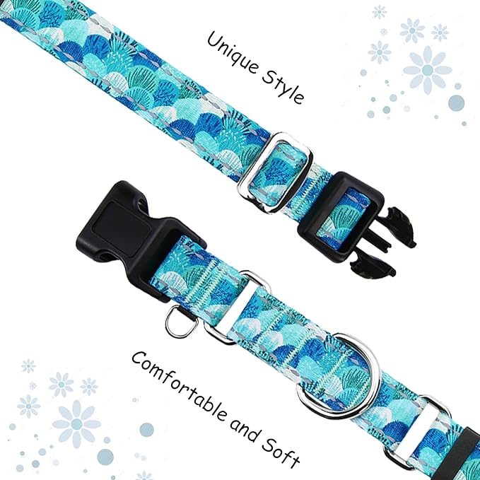 Reflective Martingale Collar with Buckle Adjustable Nylon Training Pet Collars for Medium Dogs (Turquoise Shell, M)