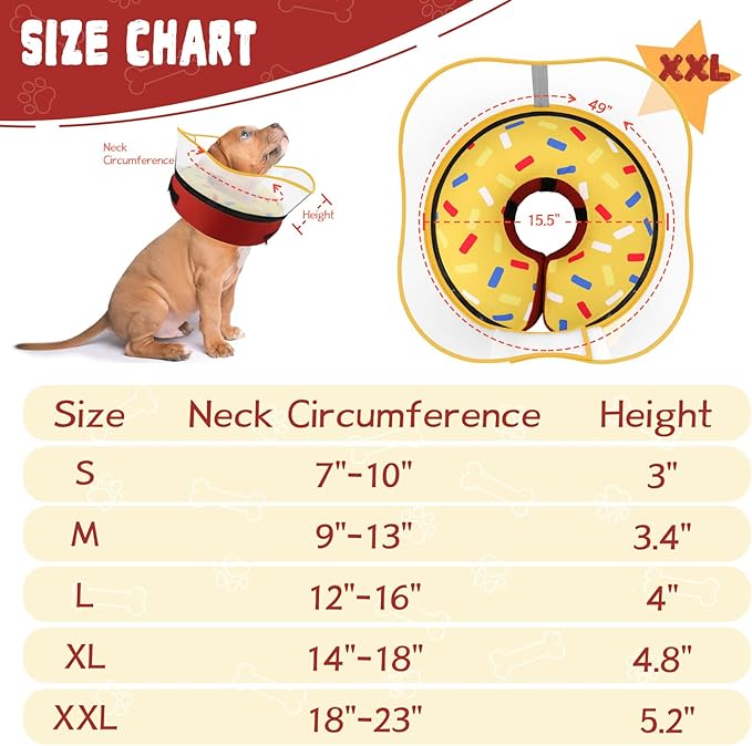 Elevated Inflatable Dog Cone Collar Alternative After Surgery, Dog Donut Collar, Soft Pet Cone to Stop Licking for Small Medium Large Dogs