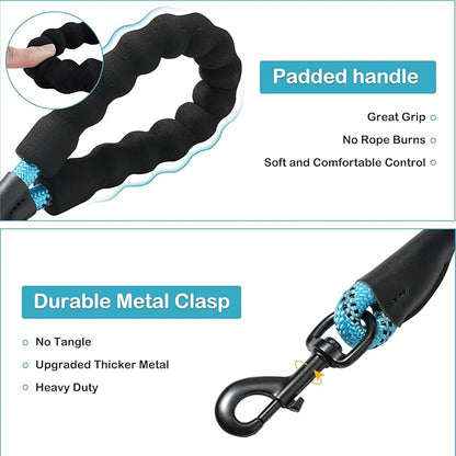 Rttochfy Rope Dog Leash 2/4/5/6/8/10 FT with Comfortable Padded Handle and Highly Reflective Threads for Small Medium and Large Dogs Heavy Duty (1/2"-6 FT, Grey)