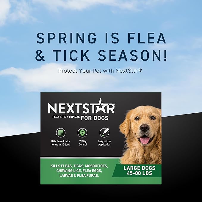 NEXTSTAR Flea and Tick Prevention for Dogs, Repellent & Control, Fast Acting Waterproof Topical Drops, Flea and Tick Prevention for Large Dogs, 6 Monthly Doses