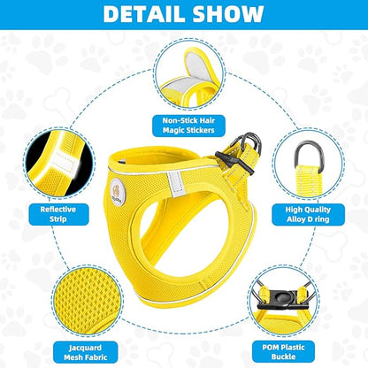 Hipubby Dog Harness and Leash Set, No Pull Soft Mesh Puppy Harness for Small Medium Dogs, Cats - Step in Reflective Breathable Lightweight Vest Harness for Walking, Training - Yellow, XS