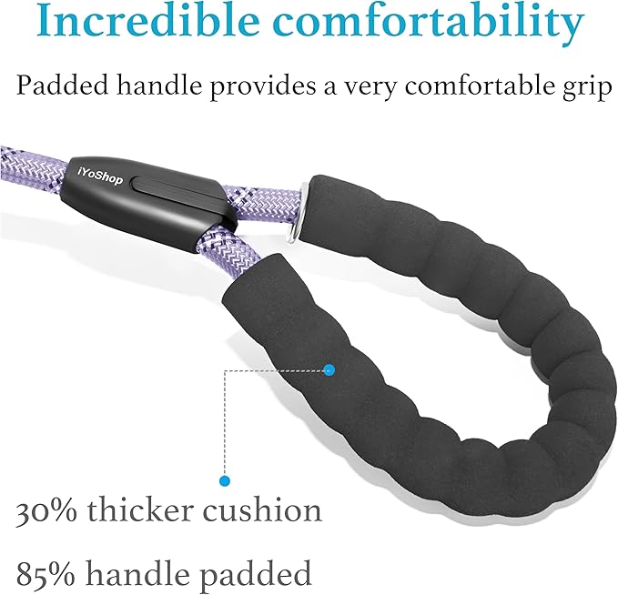 iYoShop Dual Dog Leash - 360° Swivel, No Tangle Walking Leash with Shock Absorbing Bungee for Two Dogs (Large, 25-150 lbs, Lavender)