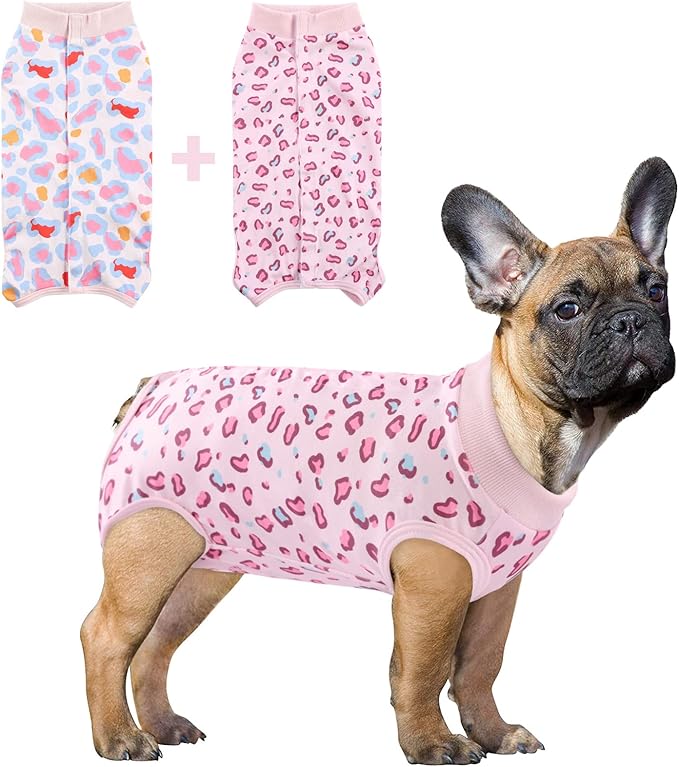 SAWMONG 2 Pack Dog Surgery Recovery Suit, Leopard Recovery Suit for Dogs After Surgery, Soft Polyester Spay Surgical Suit Female Male, Dog Onesie Body Suit Substitute Cone Alternative,2XL