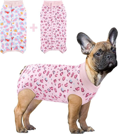 SAWMONG 2 Pack Dog Surgery Recovery Suit, Leopard Recovery Suit for Dogs After Surgery, Soft Polyester Spay Surgical Suit Female Male, Dog Onesie Body Suit Substitute Cone Alternative,M
