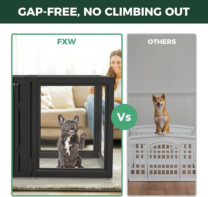 FXW AuraSpace Acrylic Indoor Dog Playpen for Small and Medium Dogs, 30 Inch, 8 Panels, Black