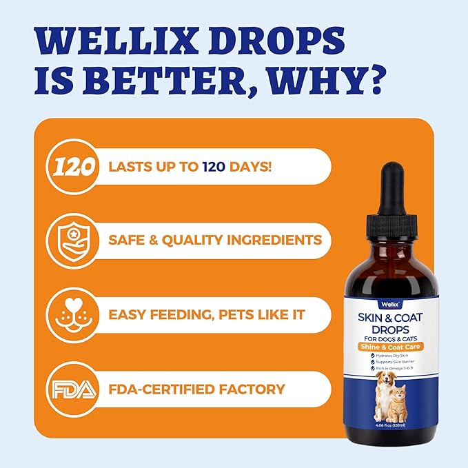 4 oz Skin&Coat Drops for Dogs&Cats - Liquid Supplement with Omega 369 Biotin-Dog Itch&Allergy Relief,Reduces Shedding,Dog Fish Oil,Coat Defense for Dogs&Cats,Chicken Flavor