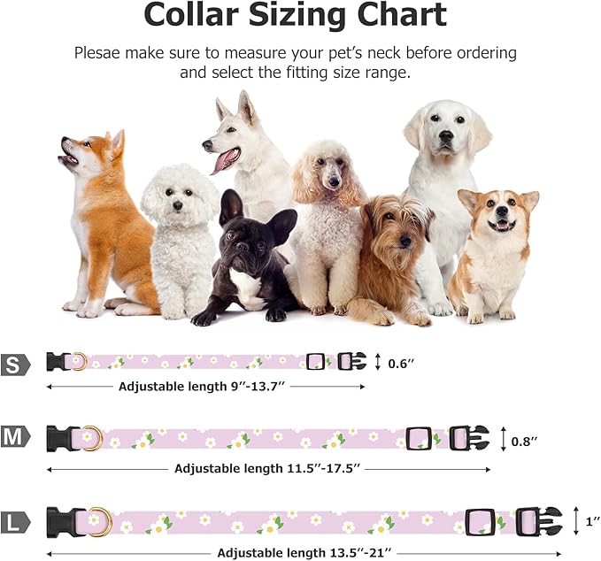 Cotton Handmade Dog Collar Cute and Distinctive Patterns White Flower with Pendant for Girl Boy Dogs Collars M