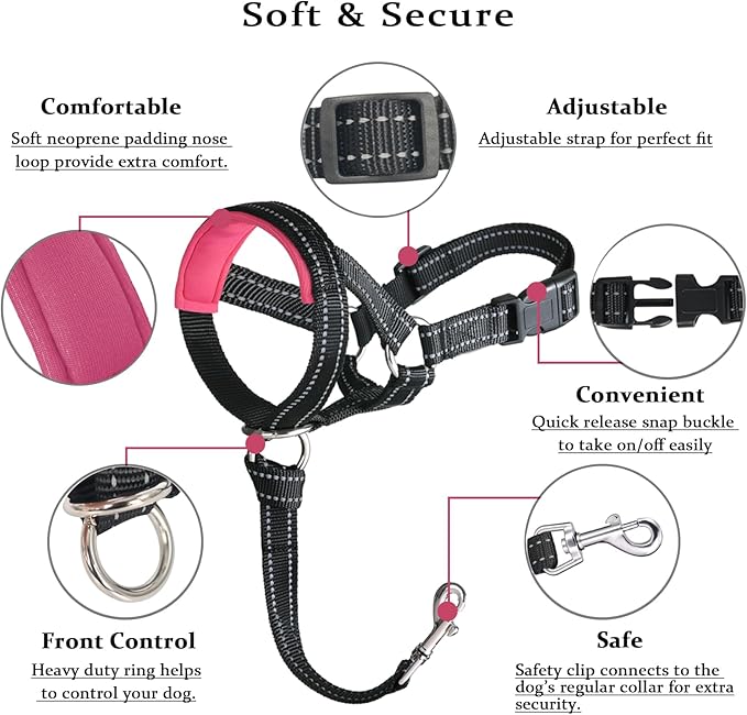 BARKLESS Dog Head Collar, No Pull Head Halter with Soft Padding, Reflective Soft Padded Snout Harness for Large Dogs, Labrador, Golden Retrievers, German Shepherd