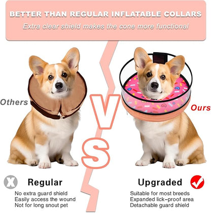 MRSOHRET Dog Cone, Dog Surgery Collar, Inflatable Cones for Small Medium Large Dogs, Pink Doughnut Dog Recovery Collar, Does not Impede Vision