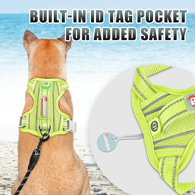 BARKBAY No Pull Dog Harness Large Reflective Dog Harness with Front Clip and Easy Control Handle for Walking Training Running with ID tag Pocket(Sunlight,L)
