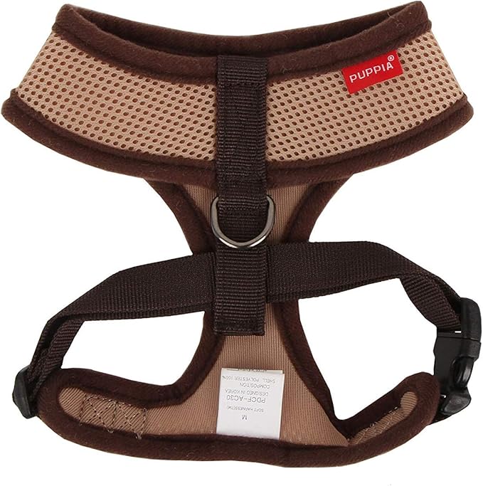 Puppia Soft Dog Harness No Choke Over-The-Head Triple Layered Breathable Mesh Adjustable Chest Belt and Quick-Release Buckle, Beige, XX-Large