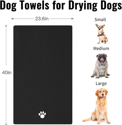 Puomue Microfiber Dog Towels for Drying Dogs, Super Absorbent and Soft Pet Towel, 40 Inch X 23.6 Inch, Perfect Dog Shower & Bath Supplies for Large, Medium or Small Dogs, Black