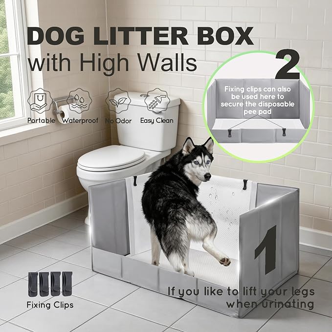 HQ4US 4LEGS Dog Litter Box, Pee Pad Holder Foldable, Indoor Dog Potty Tray for Puppy & Large Dogs, High Walls, Seamless, No Assembly, Waterproof, Easy to Clean, No Spill,Portable for Travel