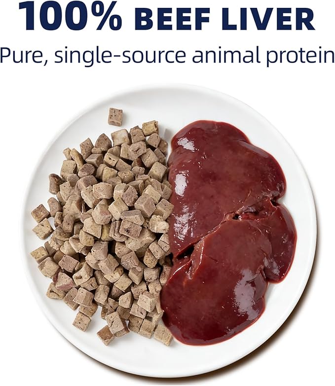 Freeze Dried Beef Liver Treats for Dogs & Cats, Single Ingredient Training Treats, Grain Free Raw Diet Meal Topper, 6.35 oz