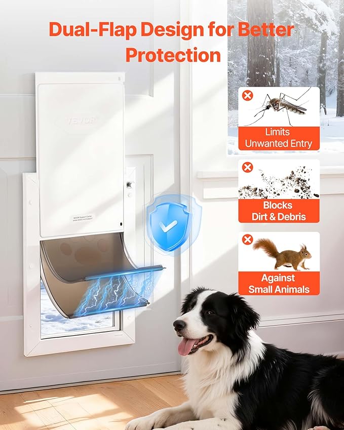 VEVOR Pet Door, Large, with Double Magnetic Flaps and Metal Frame, Strong and Weatherproof Dog Door for Interior and Exterior Doors, Easy to Install, Easy in-and-Out Access for Doggies, White